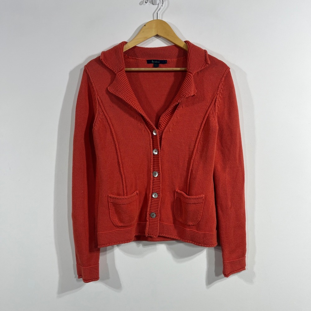 Boden Granola Cottagecore Cotton Chunky Knit Cardigan Sweater Size 10 Fisherman